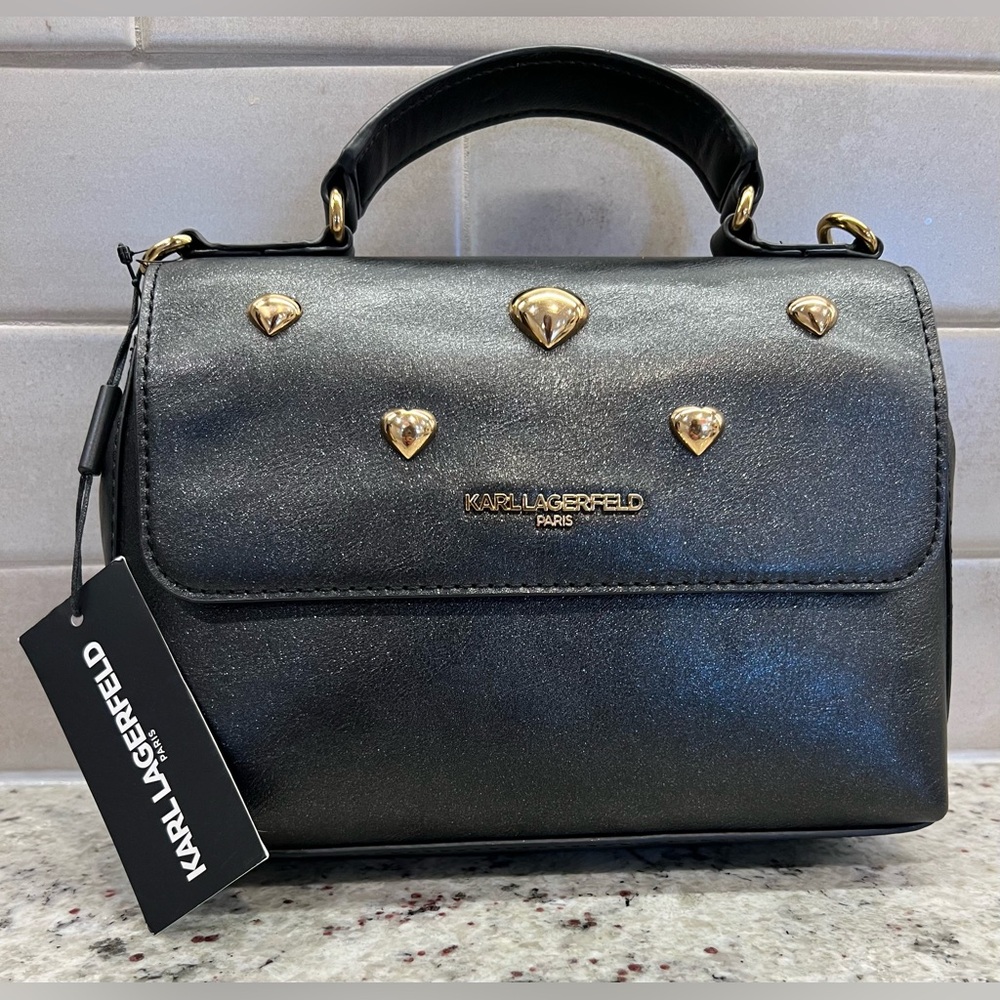 Karl Lagerfeld Black Crossbody Bag with Gold Accents MWT